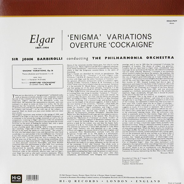Elgar Enigma Variations Lp 180 Gram Vinyl Sir John Barbirolli