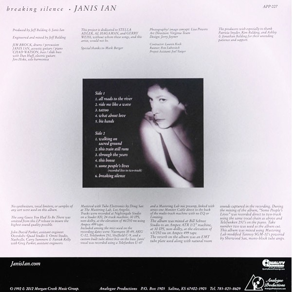 Janis Ian Breaking Silence Lp 0 Gram Vinyl Analogue Productions Doug Sax Mastering Lab Qrp 12 Usa Vinyl Gourmet Janis Ian Breaking Silence Lp 0 Gram Vinyl Analogue Productions Doug Sax Mastering Lab Qrp 12 Usa Vinyl Gourmet
